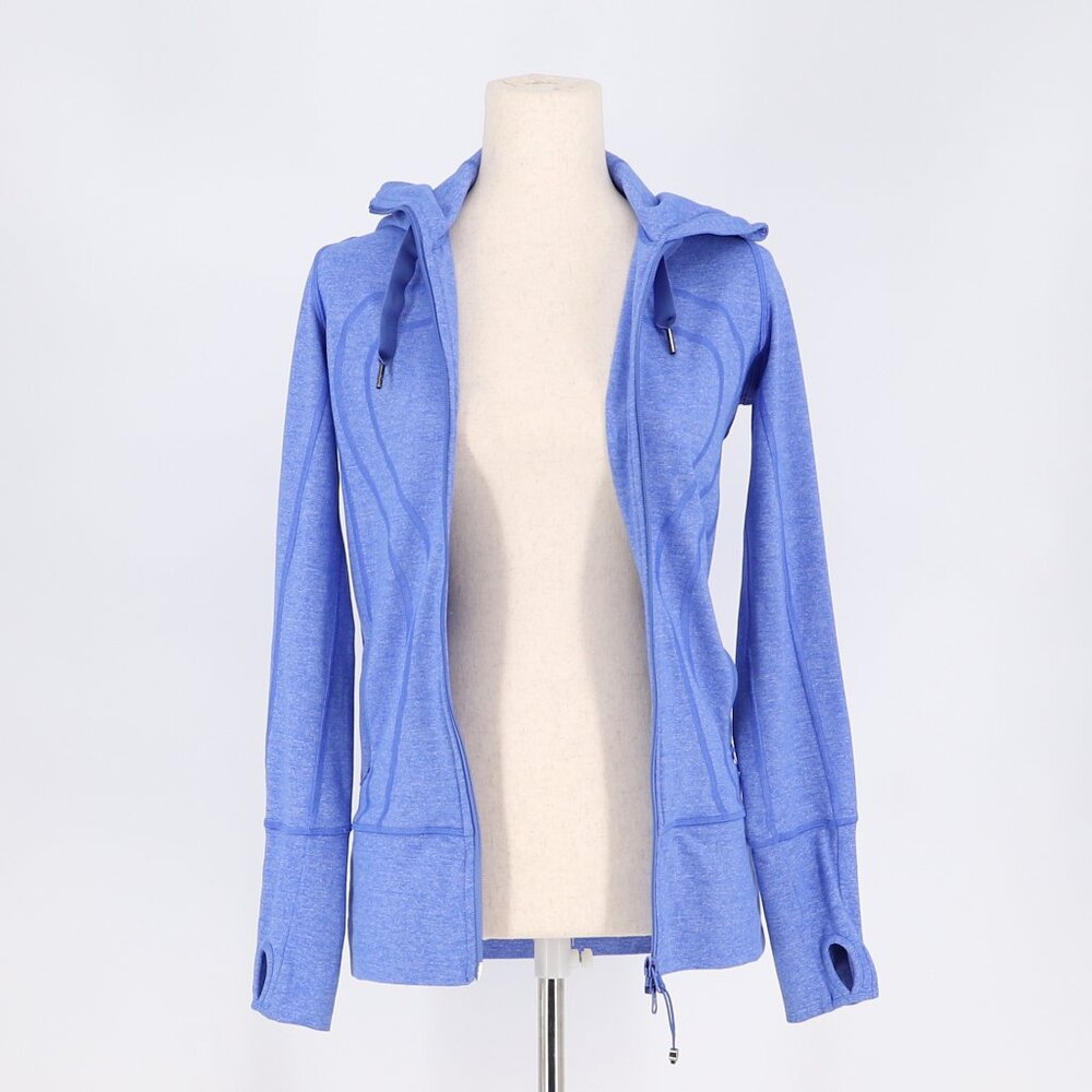 LULULEMON Stride Jacket in Heathered Rocksteady Blue Hooded High Collar Size 4 - Picture 6 of 12